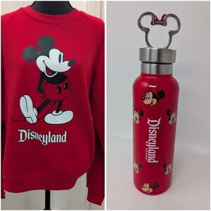 Disney Mickey Mouse Sweatshirt + Minnie Mouse Water Bottle Bundle NEW